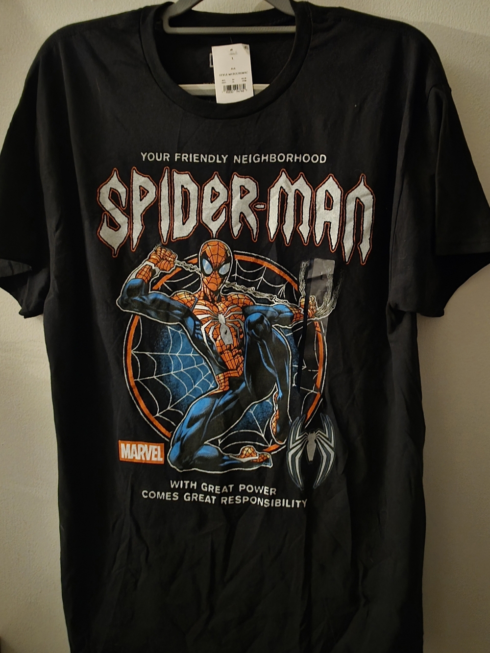 Marvel Spider-Man Graphic Tee - Black with Blue & Orange Art